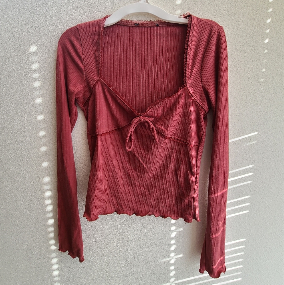 Y2K Ribbed Long Sleeve Top in Rose